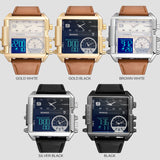 BOAMIGO brand men sports watches 3 time zone big man fashion military LED watch leather quartz wristwatches relogio masculino