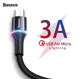 Baseus LED Lighting Micro USB Cable 3A Fast Charging Charger Microusb Cable For Samsung Xiaomi Android Mobile Phone Wire Cord 3m - app80