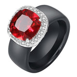 Big Red Square Pave Crystal CZ Finger Rings for Women Fashion 8mm Healthy Never Fade Ceramic Rings Wedding Engagement Jewelry