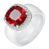 Big Red Square Pave Crystal CZ Finger Rings for Women Fashion 8mm Healthy Never Fade Ceramic Rings Wedding Engagement Jewelry