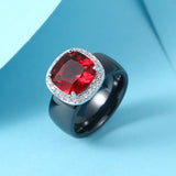 Big Red Square Pave Crystal CZ Finger Rings for Women Fashion 8mm Healthy Never Fade Ceramic Rings Wedding Engagement Jewelry