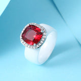 Big Red Square Pave Crystal CZ Finger Rings for Women Fashion 8mm Healthy Never Fade Ceramic Rings Wedding Engagement Jewelry
