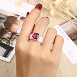 Big Red Square Pave Crystal CZ Finger Rings for Women Fashion 8mm Healthy Never Fade Ceramic Rings Wedding Engagement Jewelry