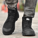 Black Warm Winter Men Boots Genuine Leather Ankle Boots Men Winter Work Shoes Men Military Fur Snow Boots for Men Botas JKPUDUN