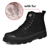 Black Warm Winter Men Boots Genuine Leather Ankle Boots Men Winter Work Shoes Men Military Fur Snow Boots for Men Botas JKPUDUN