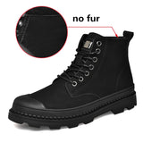 Black Warm Winter Men Boots Genuine Leather Ankle Boots Men Winter Work Shoes Men Military Fur Snow Boots for Men Botas JKPUDUN