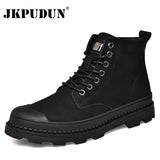 Black Warm Winter Men Boots Genuine Leather Ankle Boots Men Winter Work Shoes Men Military Fur Snow Boots for Men Botas JKPUDUN