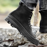 Black Warm Winter Men Boots Genuine Leather Ankle Boots Men Winter Work Shoes Men Military Fur Snow Boots for Men Botas JKPUDUN