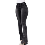 CALOFE 2019 Women's Jeans Casual Slim Stretchy Denim  Waist Jeans Oversized Long Flare Pants Light Blue Trousers for Women