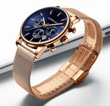 CRRJU New Blue Casual Mesh Belt Fashion Quartz Gold Watch Mens Watches Top Brand Luxury Waterproof Clock Relogio Masculino