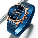 CRRJU New Blue Casual Mesh Belt Fashion Quartz Gold Watch Mens Watches Top Brand Luxury Waterproof Clock Relogio Masculino