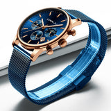CRRJU New Blue Casual Mesh Belt Fashion Quartz Gold Watch Mens Watches Top Brand Luxury Waterproof Clock Relogio Masculino