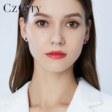 CZCITY New Natural Birthstone Royal Blue Oval Topaz Stud Earrings With Solid 925 Sterling Silver Fine Jewelry For Women Brincos