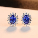 CZCITY New Natural Birthstone Royal Blue Oval Topaz Stud Earrings With Solid 925 Sterling Silver Fine Jewelry For Women Brincos