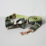 Camouflage nylon bow dog collar leash labrador free engrave name ID dog collar pet straps products training dog collar rose gold