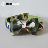 Camouflage nylon bow dog collar leash labrador free engrave name ID dog collar pet straps products training dog collar rose gold