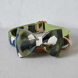 Camouflage nylon bow dog collar leash labrador free engrave name ID dog collar pet straps products training dog collar rose gold