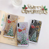 Cartoon Santa Claus Elk Phone Case For iPhone 11Pro Max XS Max Christmas Quicksand Giltter Cover For iPhone 11 XR 8 7 6 6S Plus