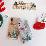 Cartoon Santa Claus Elk Phone Case For iPhone 11Pro Max XS Max Christmas Quicksand Giltter Cover For iPhone 11 XR 8 7 6 6S Plus