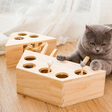 Cat Toys Pet Indoor Solid Wooden Cat Hunting Toy Interactive 3/5-holed Mouse Seat Scratch Interactive Cats Play Toy Best Gift