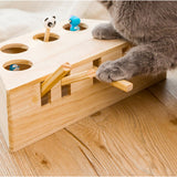 Cat Toys Pet Indoor Solid Wooden Cat Hunting Toy Interactive 3/5-holed Mouse Seat Scratch Interactive Cats Play Toy Best Gift