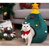 dasda  Christmas Tree Cave Cat Bed House Soft Cat Nest Beds Warm Winter Dog Bed Puppy House Kennel Cute Pet Bed For Small Dog Cat Nest