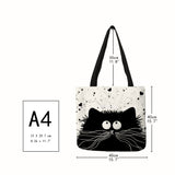 Customized Cute Cat Printing Women Handbag Linen Tote Bags with Print Logo Casual Traveling Beach Bags