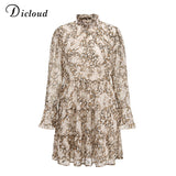 DICLOUD Leopard Print High Neck Chiffon Dress For Women 2020 Spring Winter Long Sleeve Mini Party Dress Sexy Clothing Female