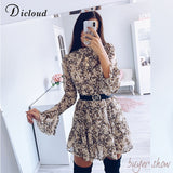 DICLOUD Leopard Print High Neck Chiffon Dress For Women 2020 Spring Winter Long Sleeve Mini Party Dress Sexy Clothing Female