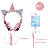 かわいいユニコーン有線ヘッドホンとマイク女の子 Daugther 音楽ステレオイヤホンコンピュータ携帯電話ゲーマーヘッドセット子供のギフト