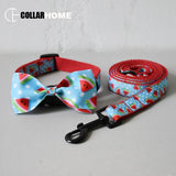Dog bow collar for small medium dog teddy watermelon ribbon pet traction leash puppy necklace engrave ID Anti-lost running rope