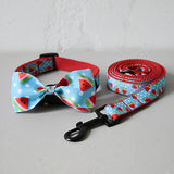 Dog bow collar for small medium dog teddy watermelon ribbon pet traction leash puppy necklace engrave ID Anti-lost running rope