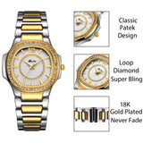 Dropshipping Neue 2019 Heißer Verkauf Handgelenk Uhren Für Frauen Edelstahl Gold Weiblichen Uhr Diamant Armbanduhr Patek Handgelenk Uhr - app80