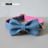 Engrave adjust dog collar personalized jean pet collar leash christmas decorations bow tie necklace for small medium large dogs
