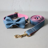 Engrave adjust dog collar personalized jean pet collar leash christmas decorations bow tie necklace for small medium large dogs