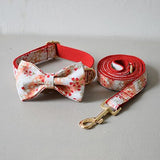 Engraved bow collar leash set handmade soft dog collar Chihuahua training rope walk the dog cat pet straps christmas decoration