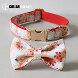 Engraved bow collar leash set handmade soft dog collar Chihuahua training rope walk the dog cat pet straps christmas decoration