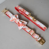 Engraved bow collar leash set handmade soft dog collar Chihuahua training rope walk the dog cat pet straps christmas decoration