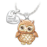 Exquisite Fashion Creative Cute Owl Necklace Always Love You Owl Design Rhinestones Crystal Pendant Necklaces Lover's Gift