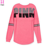 Fashion Brand Tshirt Women Casual Print Pink Letter Tops T Shirt Loose Tee Shirt Female Long Sleeve Clothes