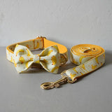 Free engrave ID nylon Luxury dog collar leash with bow tie banana design gold metal buckles adjustable pet supplies accessories