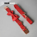 Free engrave metal buckle personalized bow dog collar pet leash adjuster necklace with bow tie for small big dogs factory price