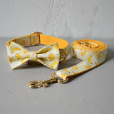 Free engrave name ID nylon dog collar leash with bow tie banana design gold metal buckles adjustable pet supplies Christmas gift