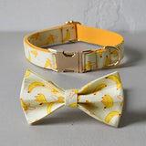 Free engrave name ID nylon dog collar leash with bow tie banana design gold metal buckles adjustable pet supplies Christmas gift