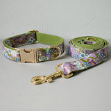 Free engrave nylon bow dog collar leash for big small dog fabric collar with gold metal buckle bow tie pet collar rope straps