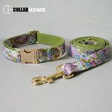 Free engrave nylon bow dog collar leash for big small dog fabric collar with gold metal buckle bow tie pet collar rope straps