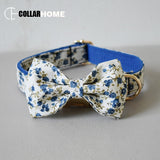 Free engrave soft dog collar leash with bow tie chinese ethnic style for small large dog gold metal buckle quick release buckles