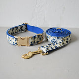 Free engrave soft dog collar leash with bow tie chinese ethnic style for small large dog gold metal buckle quick release buckles