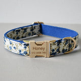 Free engrave soft dog collar leash with bow tie chinese ethnic style for small large dog gold metal buckle quick release buckles