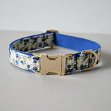 Free engrave soft dog collar leash with bow tie chinese ethnic style for small large dog gold metal buckle quick release buckles